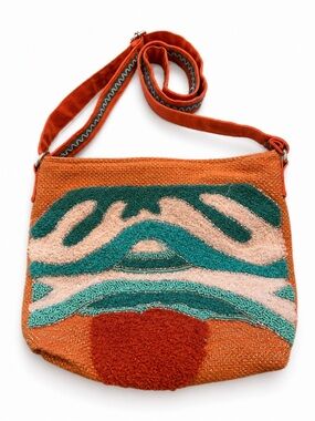 Boho Orange & Teal Textured Crossbody Bag
